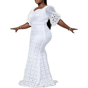 Plus Size Formal Maxi Dress Polyester Mermaid Evening Gown with Lace